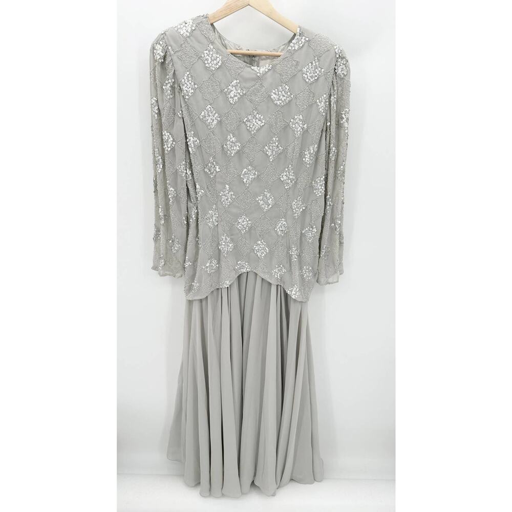 Cassandra Stone Womens Silver Embellished Formal Gown‎ Size 14 Mother of Bride